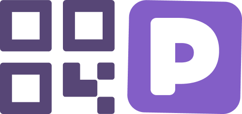 Código QR a la izquierda del logotipo Peguu